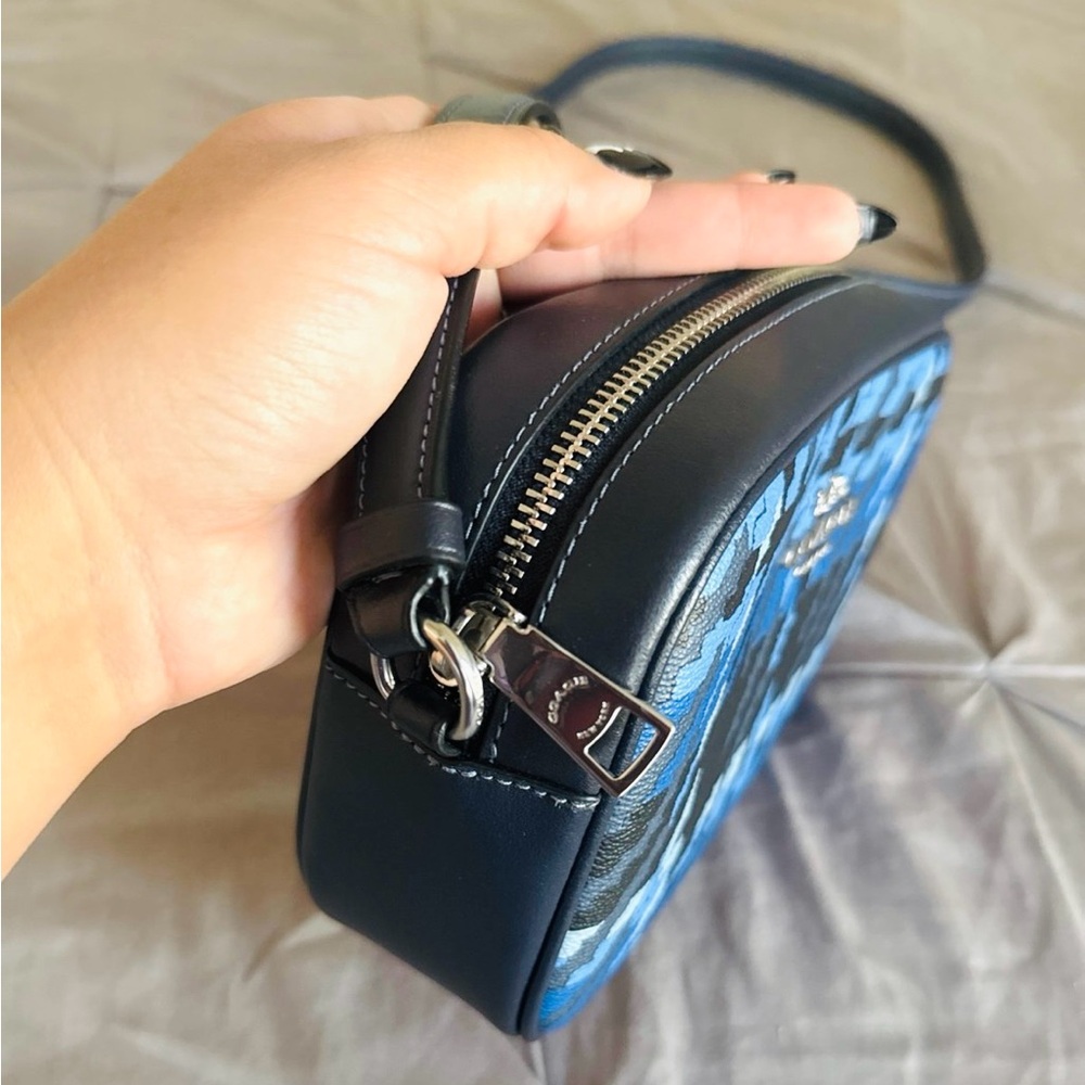 NWT Coach Leather/canvas Jamie Crossbody Bag Black/Blue Plaid Pattern Unisex - Picture 4 of 7